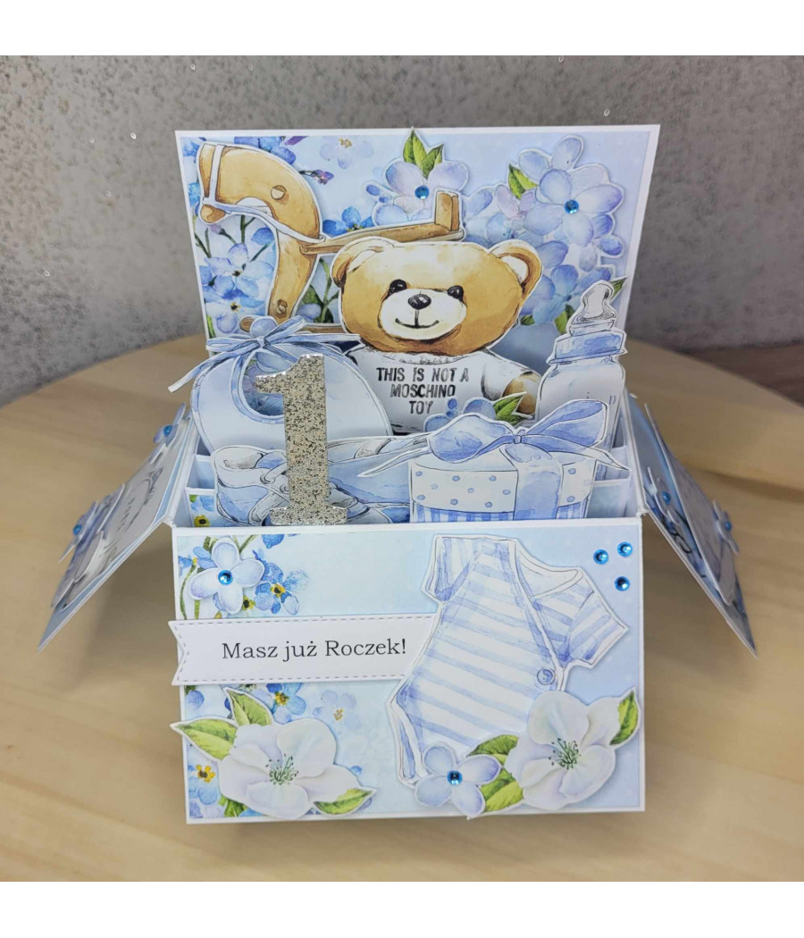 Personalizowana kartka 3D, pop-up box, na zamówienie, urodziny, Roczek, handmade