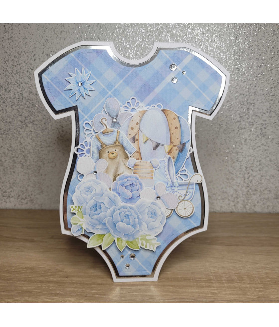 Kartka na Chrzest lub Roczek, body, niebieska kartka handmade