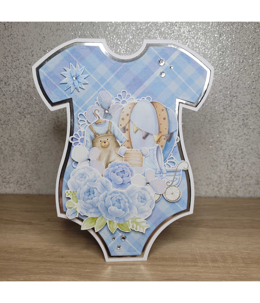 Kartka na Chrzest lub Roczek, body, niebieska kartka handmade Kartka na Chrzest lub Roczek, body, niebieska kartka handmade
