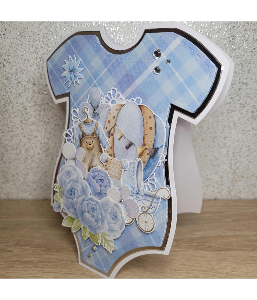 Kartka na Chrzest lub Roczek, body, niebieska kartka handmade