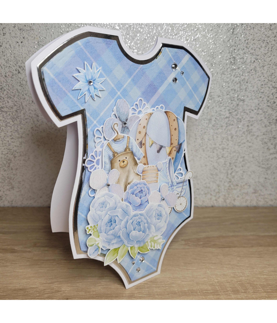 Kartka na Chrzest lub Roczek, body, niebieska kartka handmade