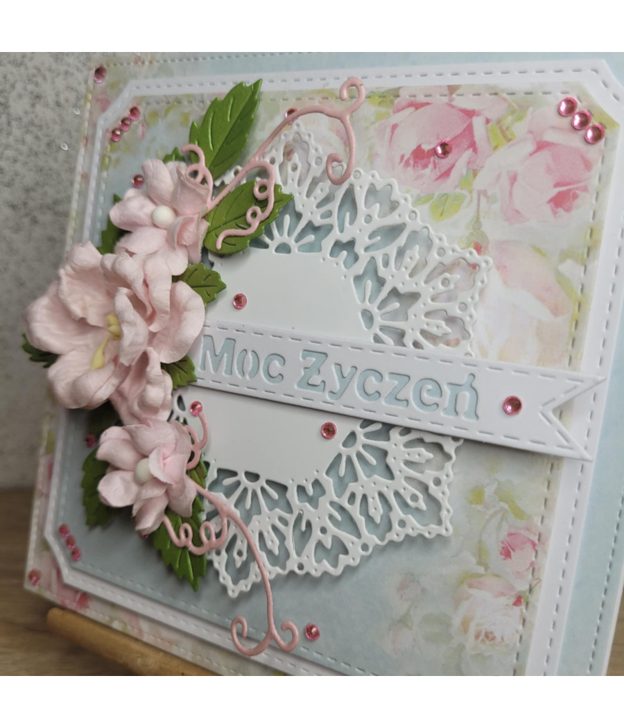 Błękitno-różowa kartka na każdą okazję, Moc życzeń, handmade