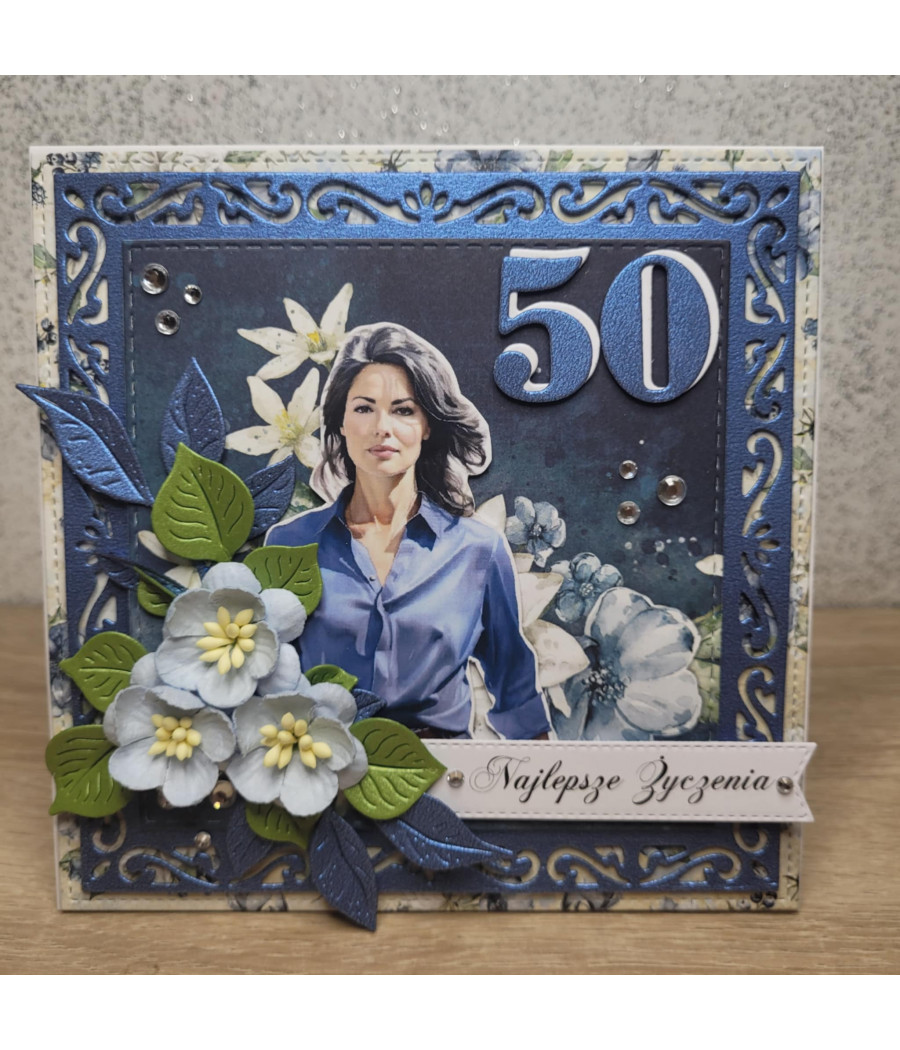 Niebieska kartka na 50 urodziny, kobieta, handmade Niebieska kartka na 50 urodziny, kobieta, handmade
