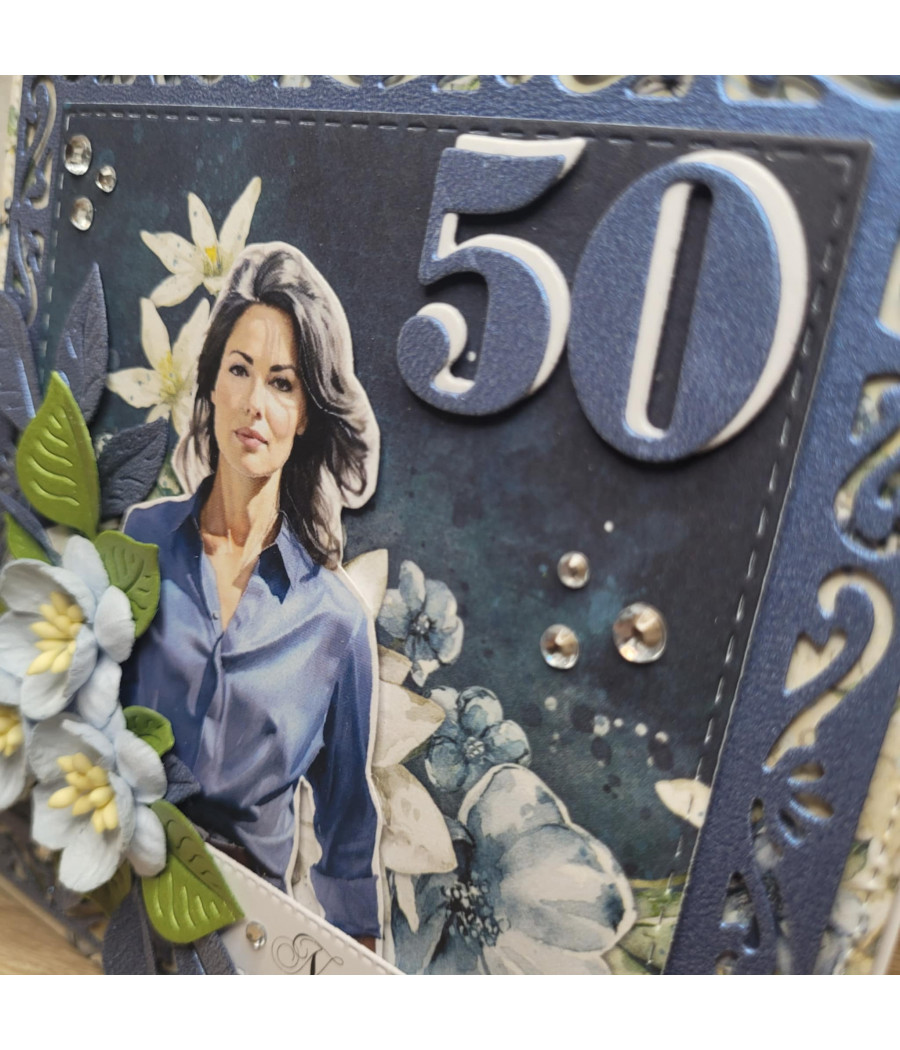 Niebieska kartka na 50 urodziny, kobieta, handmade