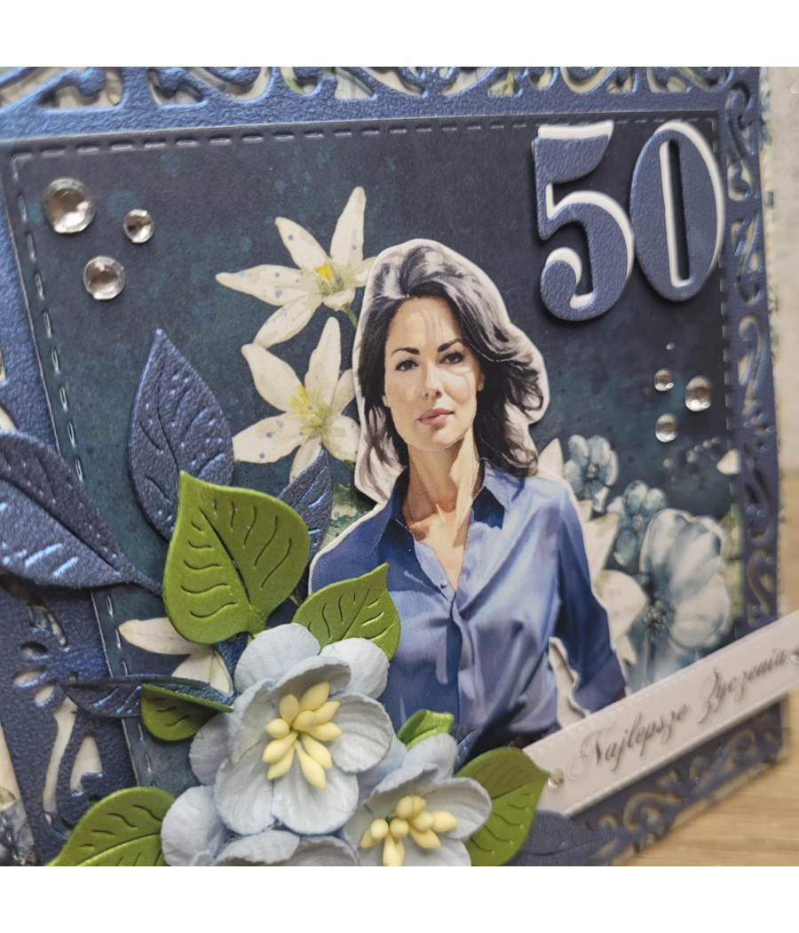 Niebieska kartka na 50 urodziny, kobieta, handmade