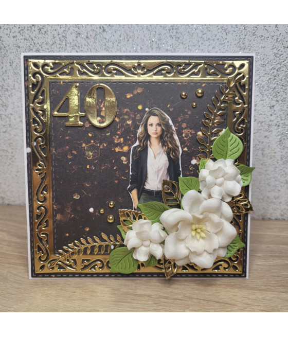 Złota, kobieca kartka na 40 urodziny, handmade