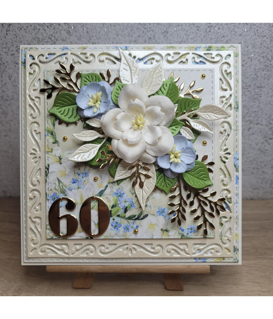 Kremowa kartka na 60 urodziny, kwiaty, handmade Kremowa kartka na 60 urodziny, kwiaty, handmade