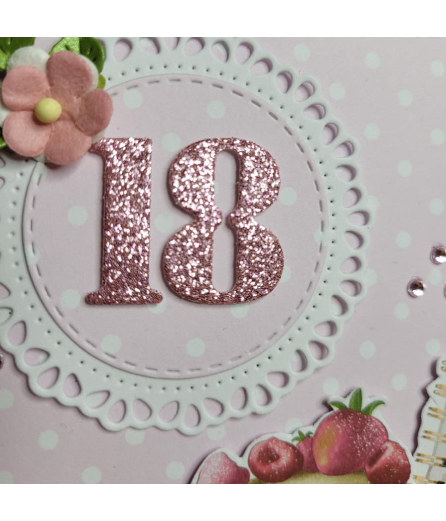 Różowa kartka na 18 urodziny, kawa, donut, handmade