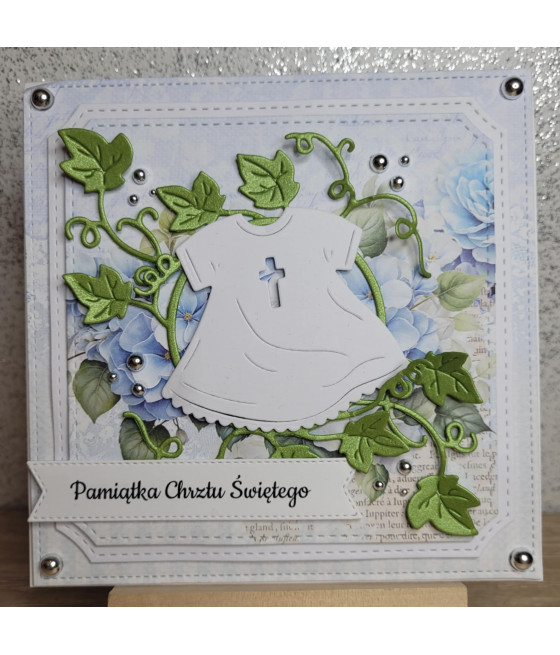 Błękitna kartka na Chrzest,  Pamiątka Chrztu, szatka, handmade