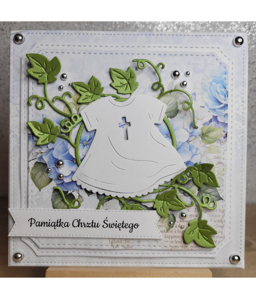 Błękitna kartka na Chrzest,  Pamiątka Chrztu, szatka, handmade