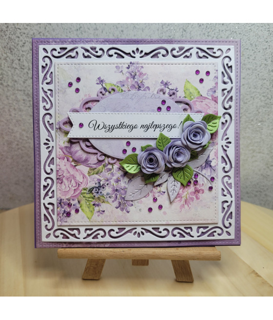 Fioletowa kartka na każdą okazję, z kwiatami, handmade