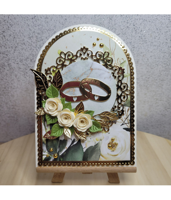 Złota kartka na Ślub, obrączki, handmade, A6