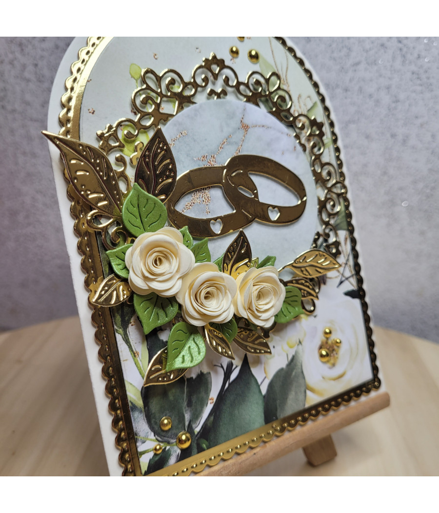 Złota kartka na Ślub, obrączki, handmade, A6