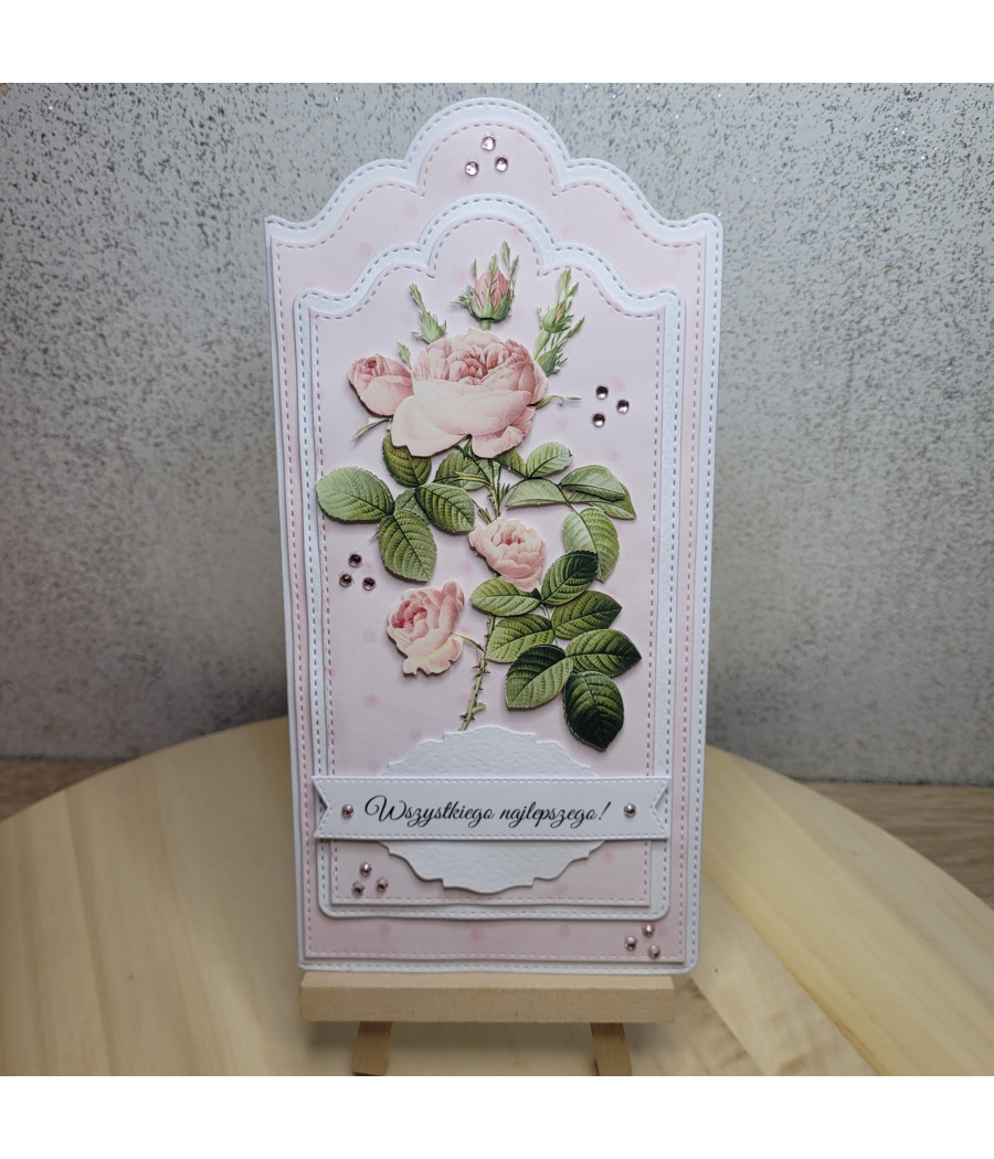 Delikatna, różowa kartka na każdą okazję, handmade, róże 3D Delikatna, różowa kartka na każdą okazję, handmade, róże 3D