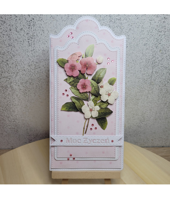 Różowa, pastelowa kartka z kwiatami 3D, handmade