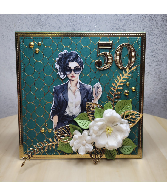 Zielono-złota kartka, 50 urodziny, kobieta, handmade