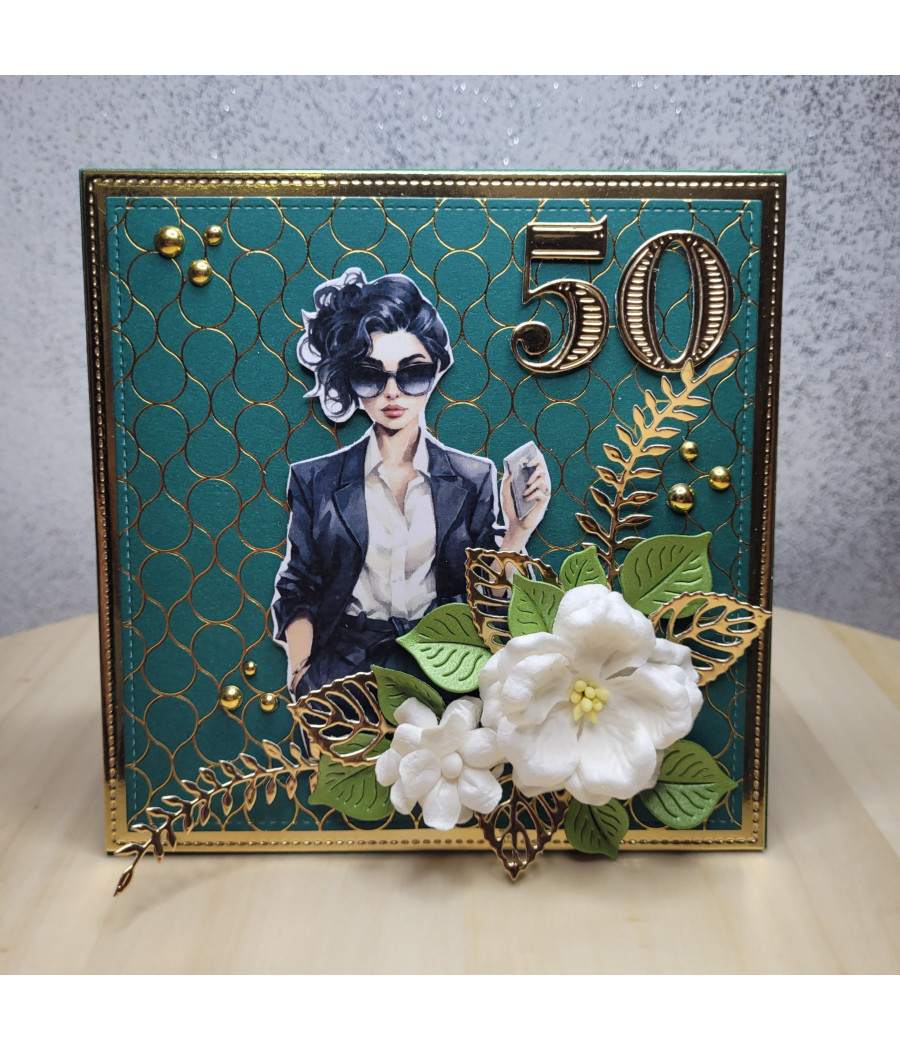 Zielono-złota kartka, 50 urodziny, kobieta, handmade