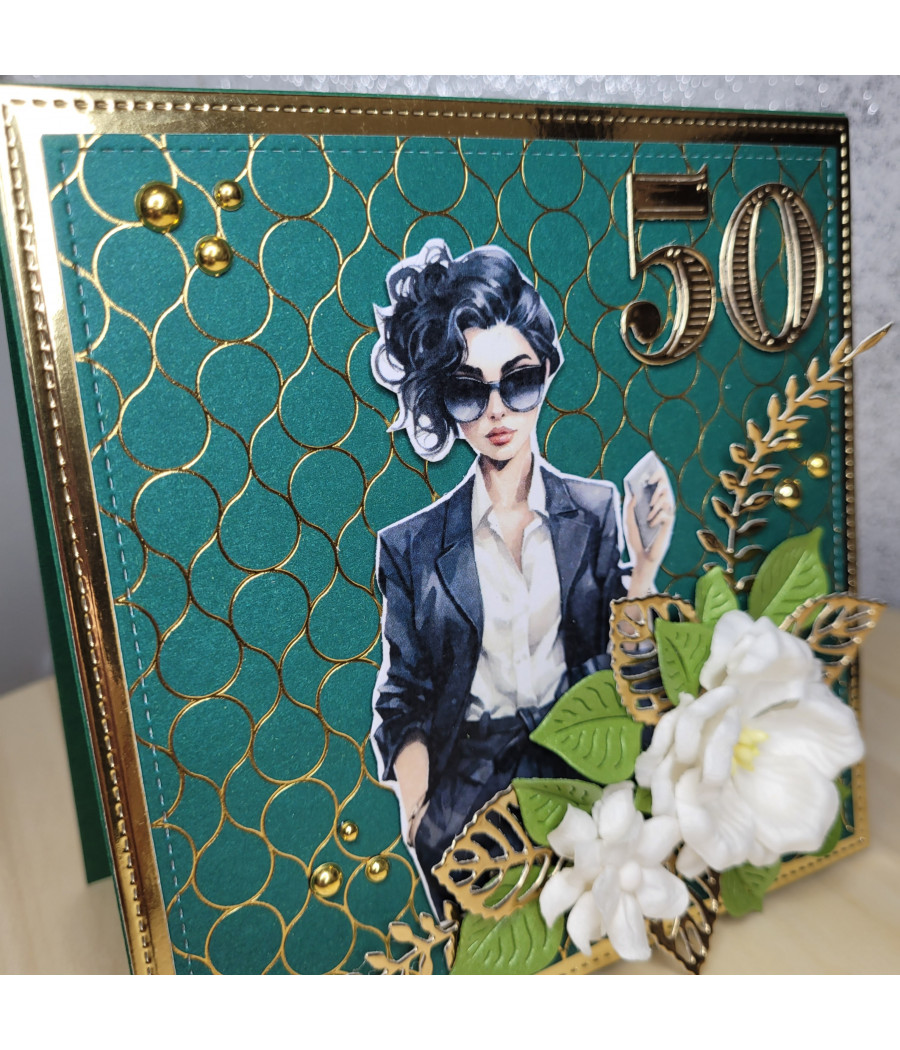Zielono-złota kartka, 50 urodziny, kobieta, handmade
