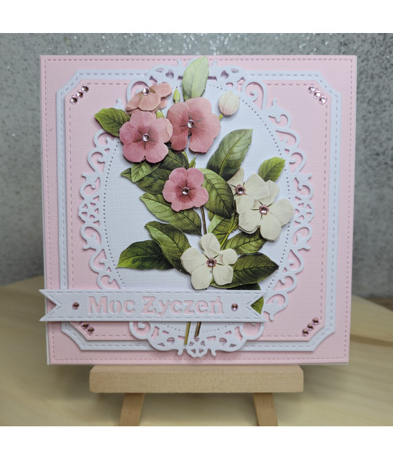 Różowa kartka na każdą okazję, kwiaty 3D, handmade