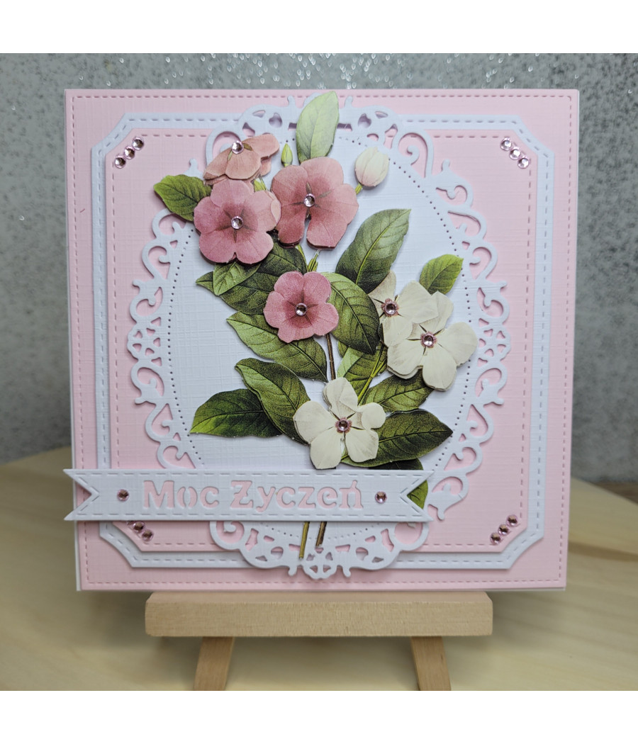 Różowa kartka na każdą okazję, kwiaty 3D, handmade