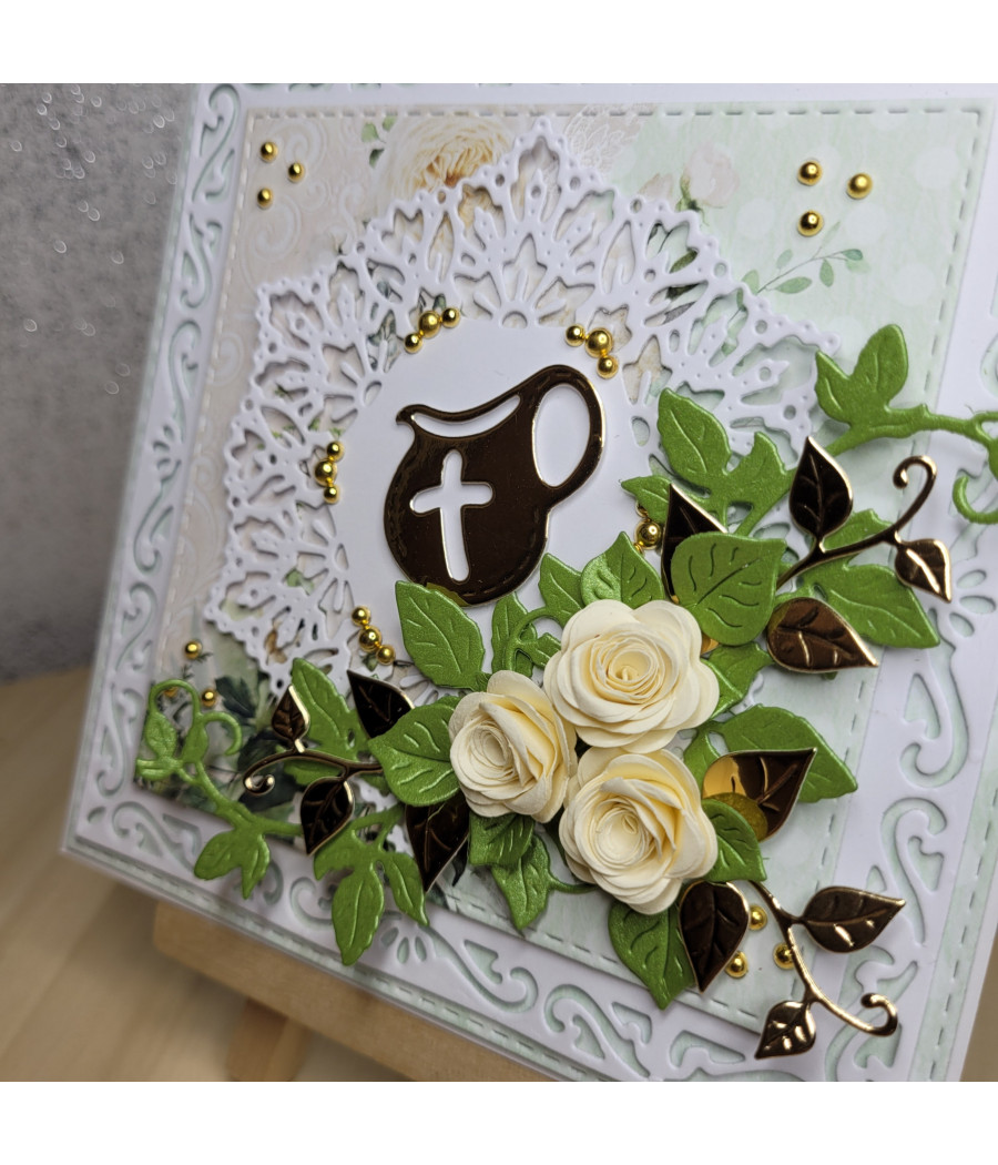 Kremowa kartka na Chrzest, z dzbanuszkiem, handmade