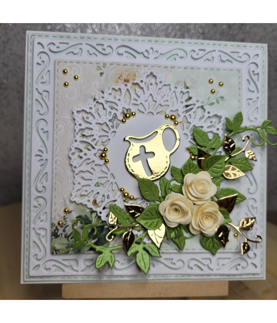 Kremowa kartka na Chrzest, z dzbanuszkiem, handmade