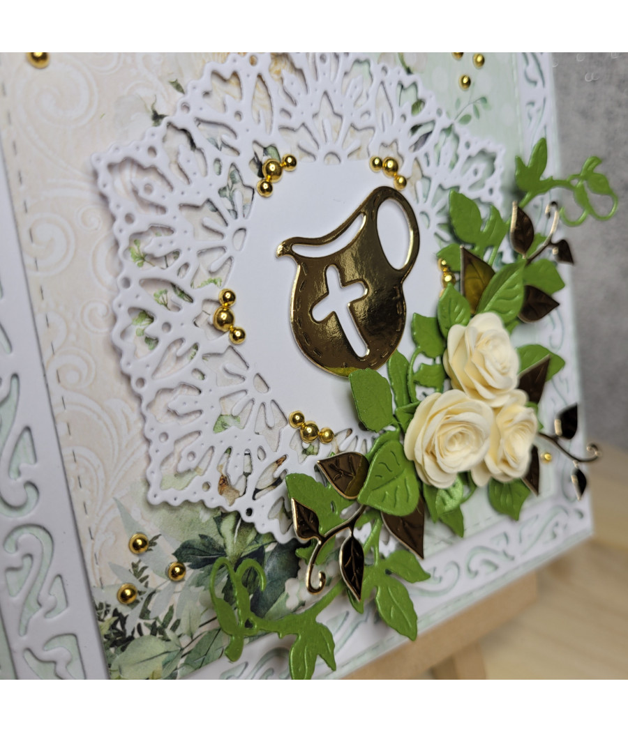 Kremowa kartka na Chrzest, z dzbanuszkiem, handmade