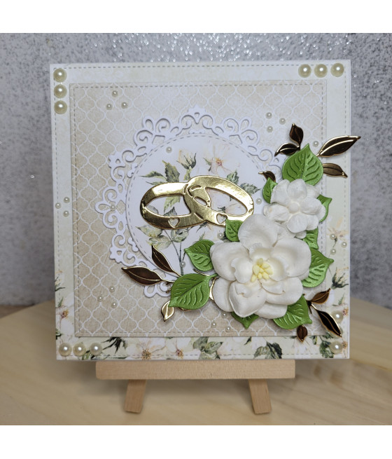 Kremowa kartka na Ślub z obrączkami, handmade