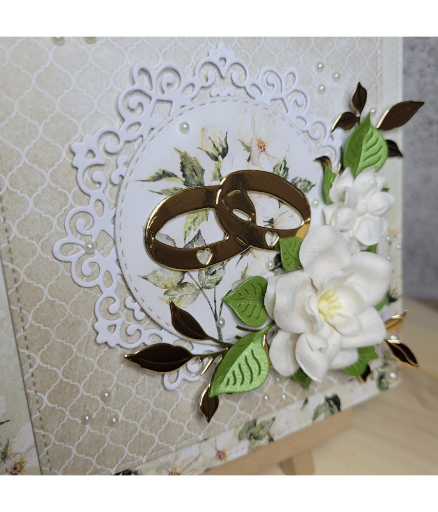 Kremowa kartka na Ślub z obrączkami, handmade