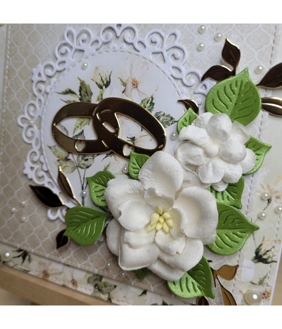 Kremowa kartka na Ślub z obrączkami, handmade