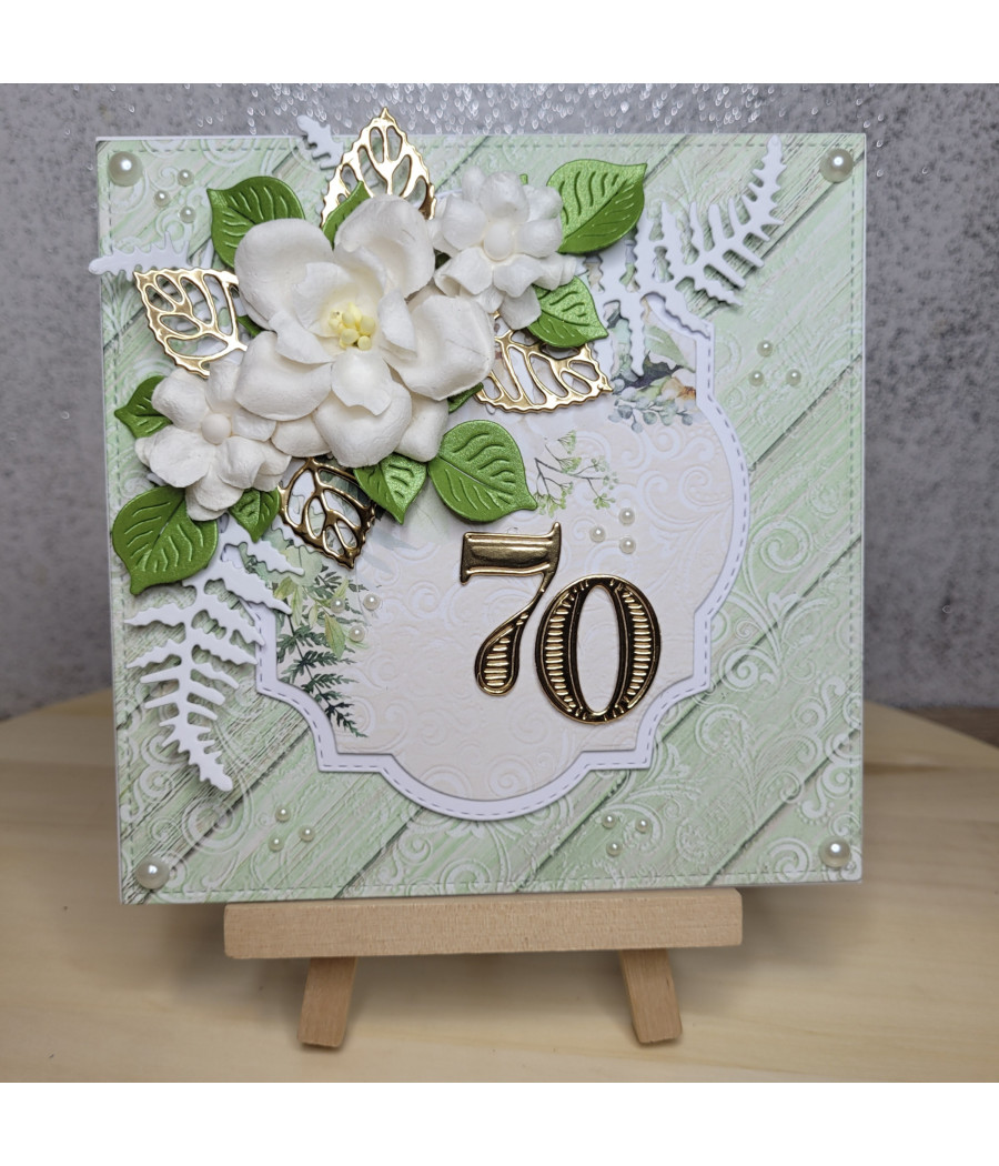 Zielona kartka na 70 urodziny, kwiaty, handmade
