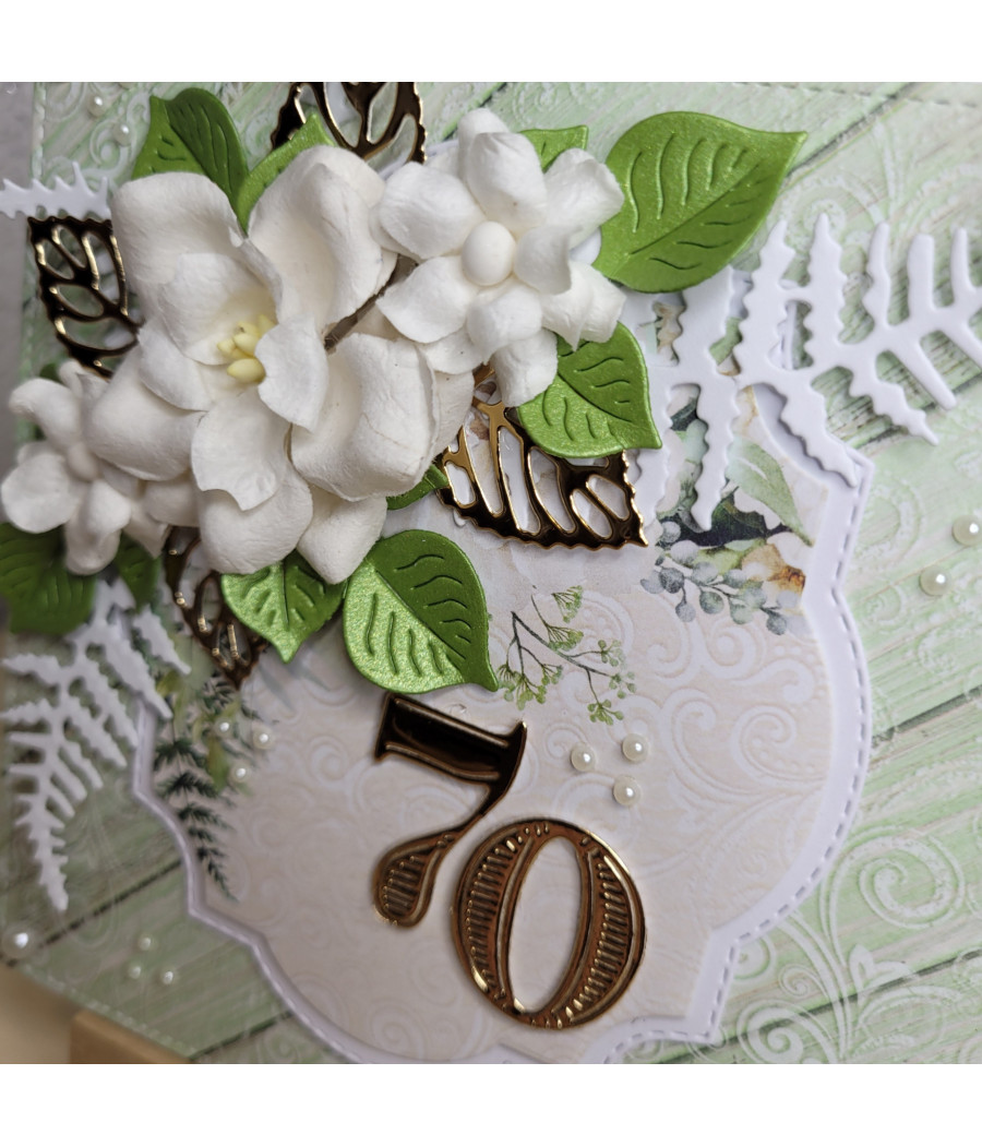 Zielona kartka na 70 urodziny, kwiaty, handmade