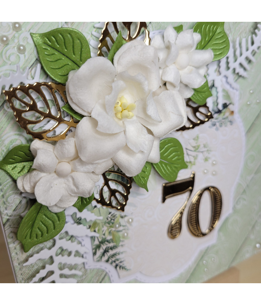 Zielona kartka na 70 urodziny, kwiaty, handmade