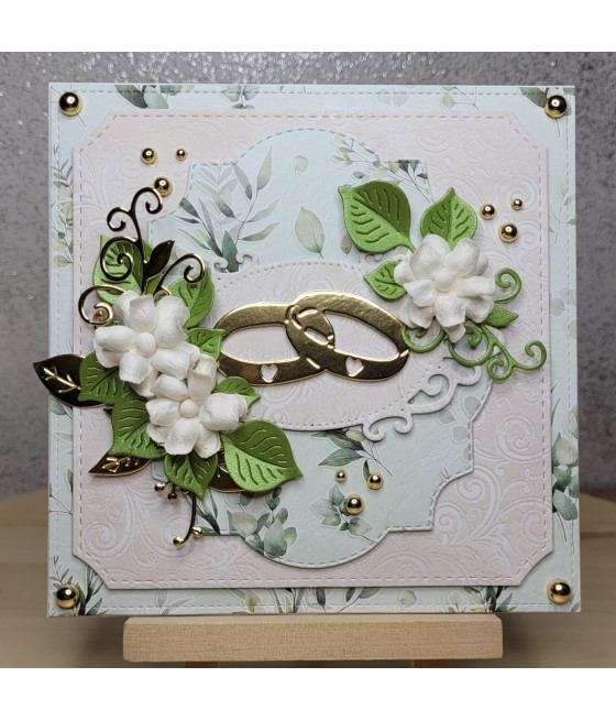 Zielono-kremowa kartka na ślub, rocznicę ślubu, handmade, obrączki