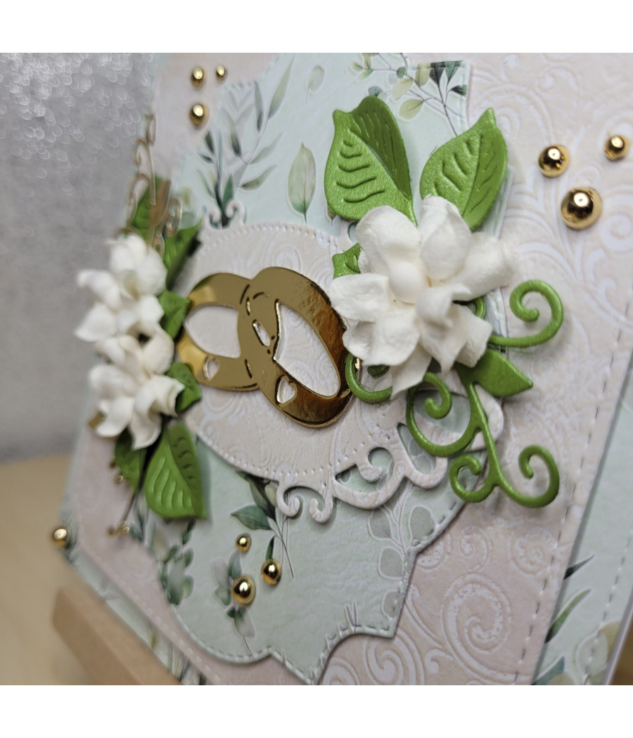 Zielono-kremowa kartka na ślub, rocznicę ślubu, handmade, obrączki