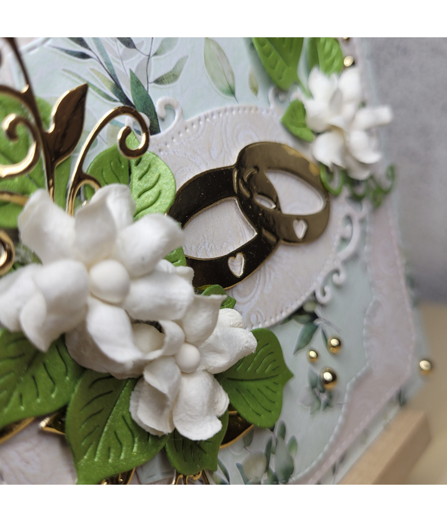 Zielono-kremowa kartka na ślub, rocznicę ślubu, handmade, obrączki