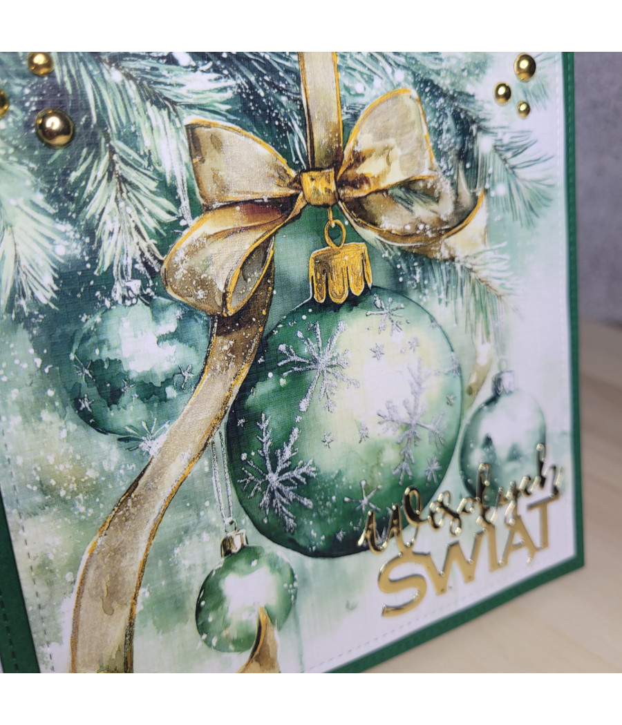 Zielona kartka na Boże Narodzenie, zielone bombki, handmade