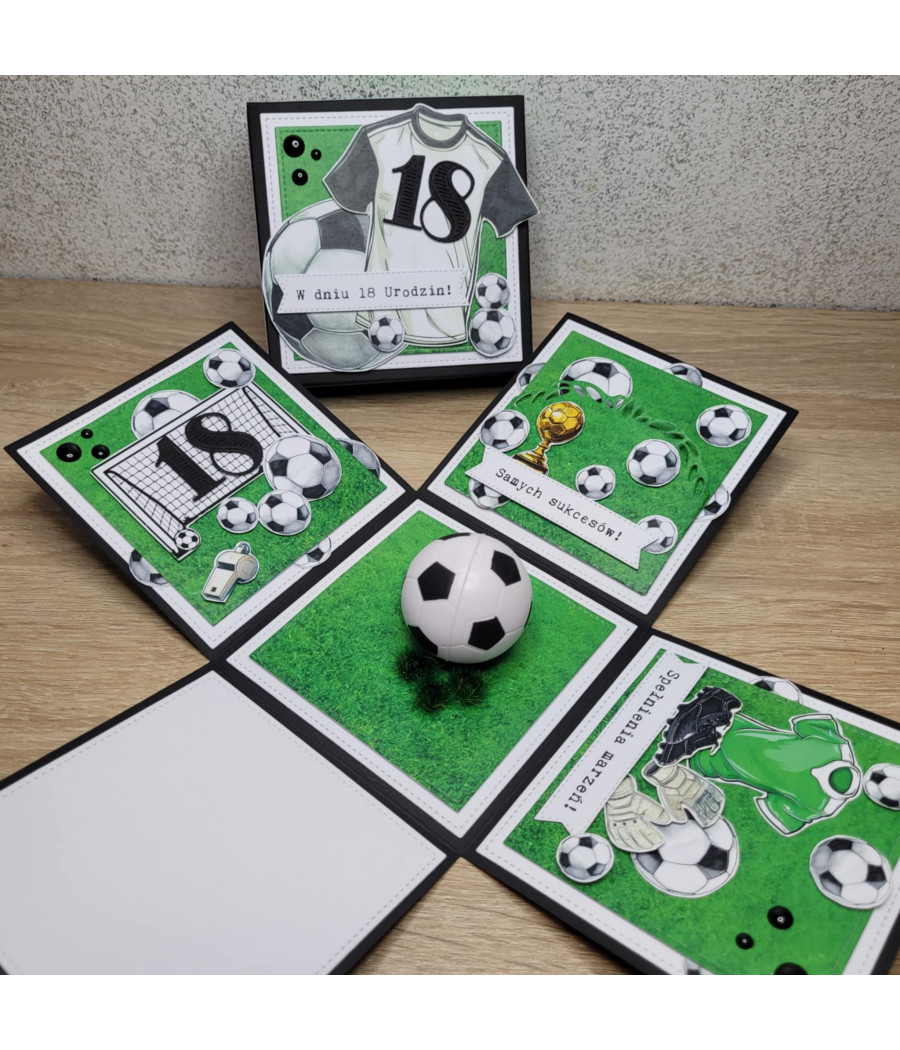 Zielony, piłkarski exploding box, piłka nożna, 18 urodziny, handmade