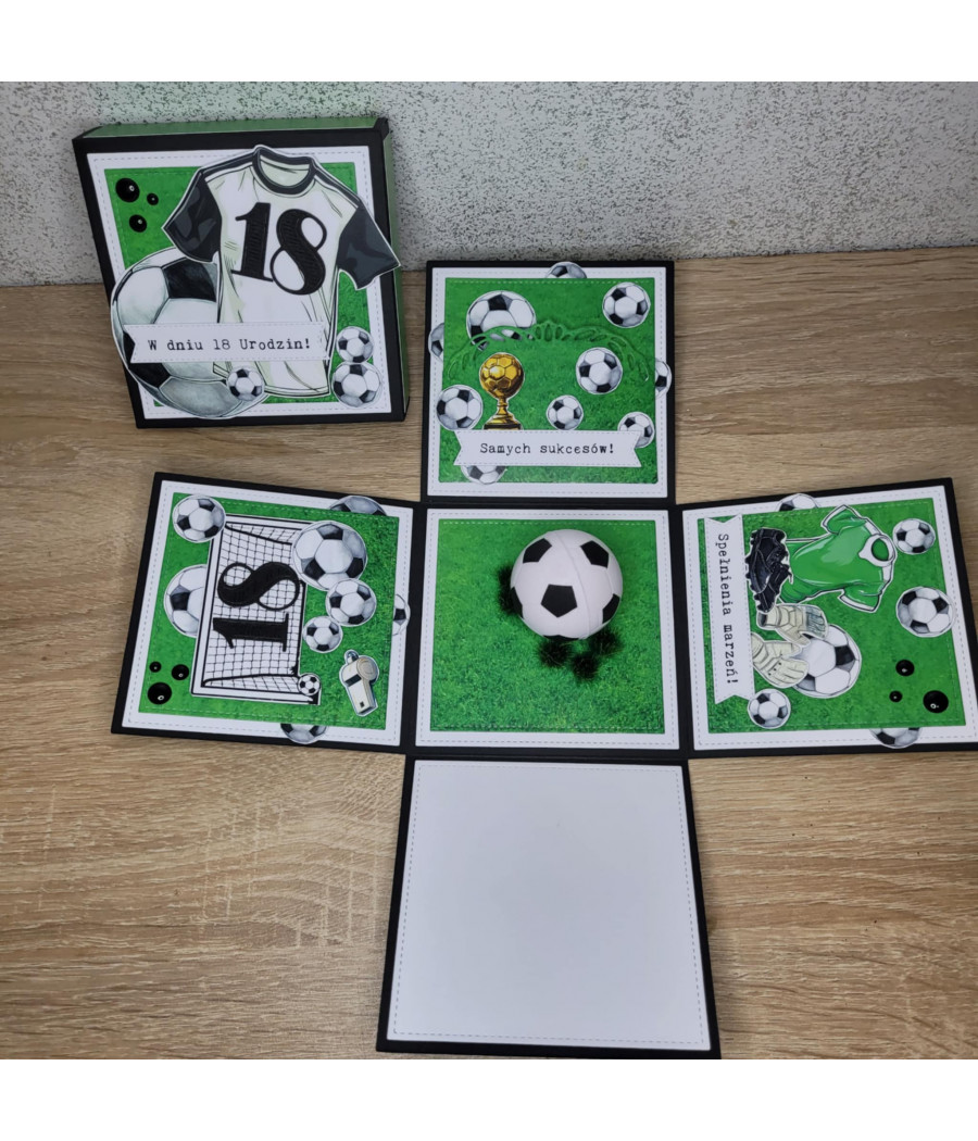 Zielony, piłkarski exploding box, piłka nożna, 18 urodziny, handmade
