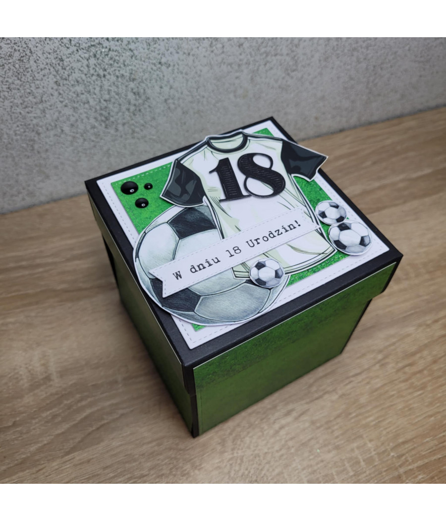 Zielony, piłkarski exploding box, piłka nożna, 18 urodziny, handmade