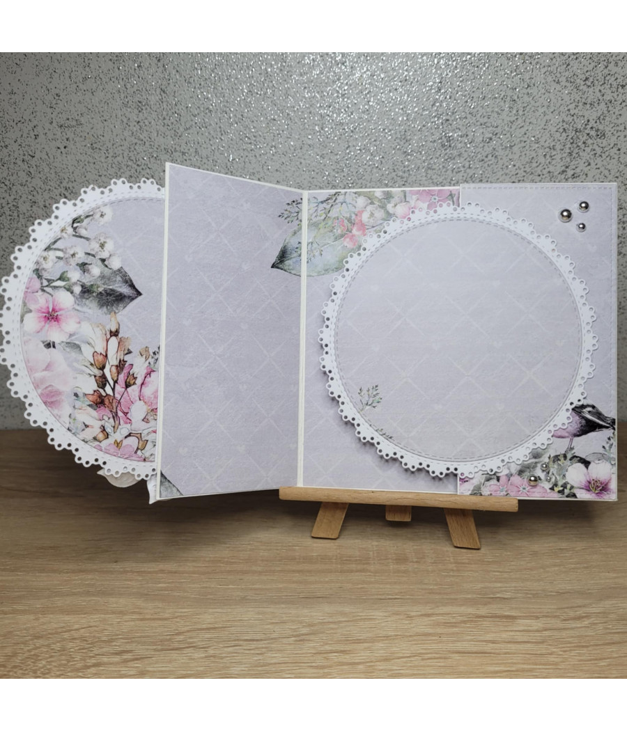 Szaro-różowa, rozkładana kartka na 50 urodziny, handmade