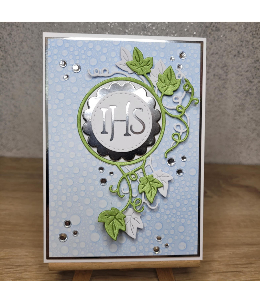 Błękitna kartka na Komunię, Hostia, handmade