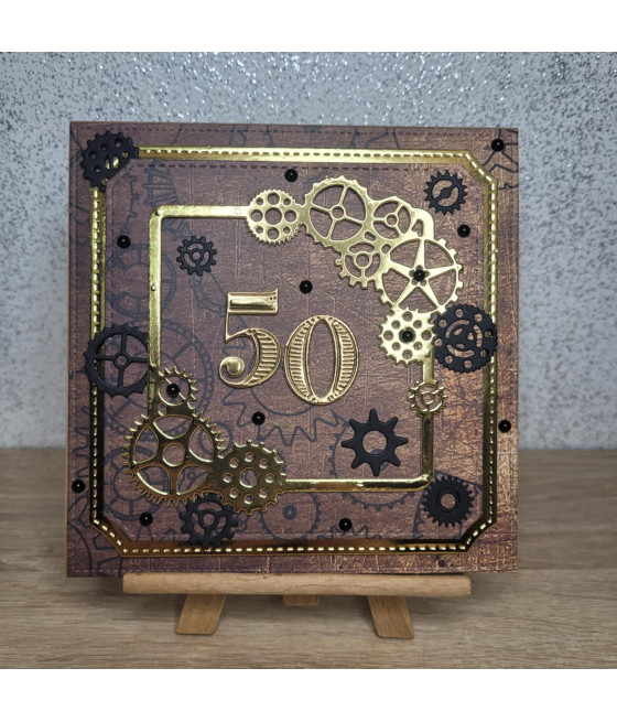 Męska kartka na 50 Urodziny, trybiki, handmade