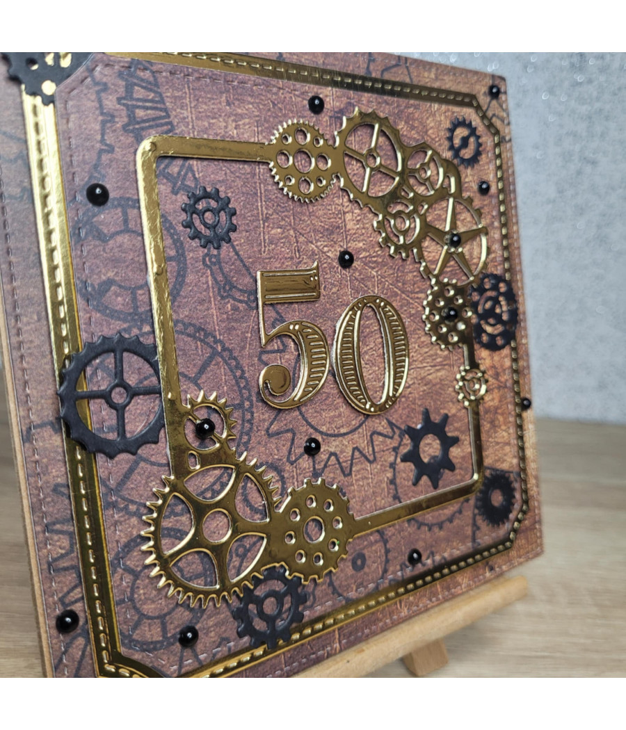 Męska kartka na 50 Urodziny, trybiki, handmade