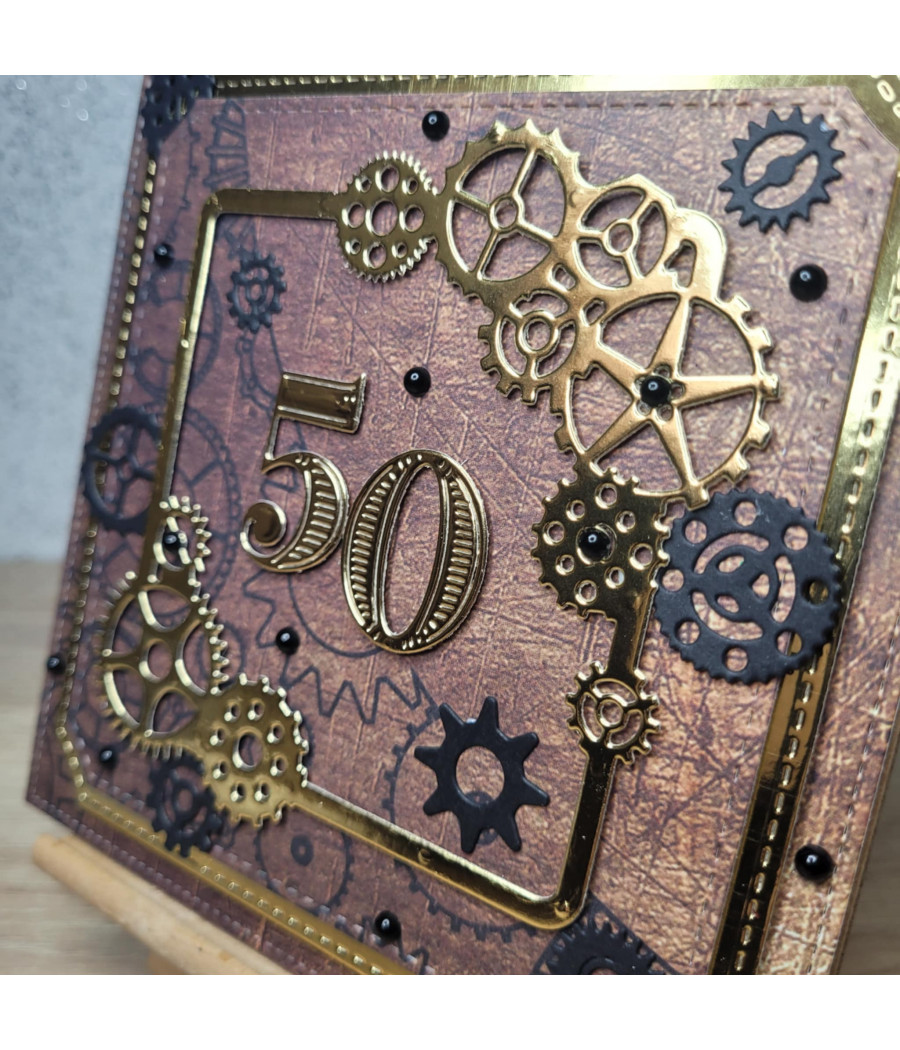 Męska kartka na 50 Urodziny, trybiki, handmade