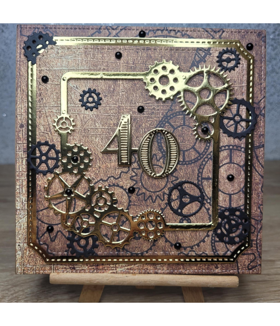 Męska kartka na 40 Urodzimy, trybiki, handmade