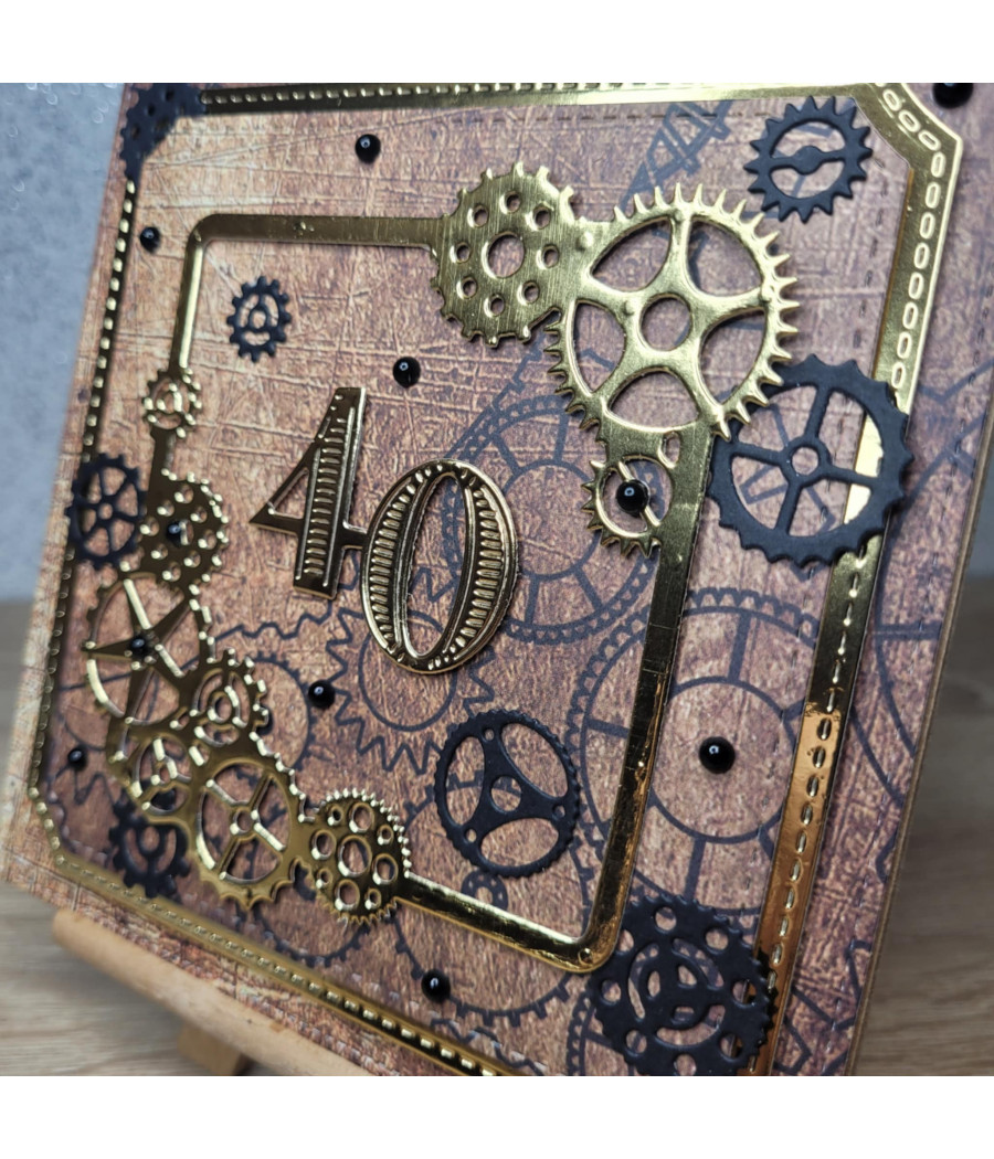 Męska kartka na 40 Urodzimy, trybiki, handmade