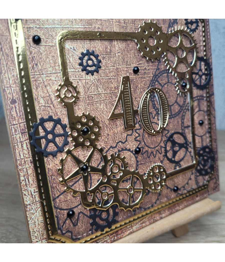 Męska kartka na 40 Urodzimy, trybiki, handmade