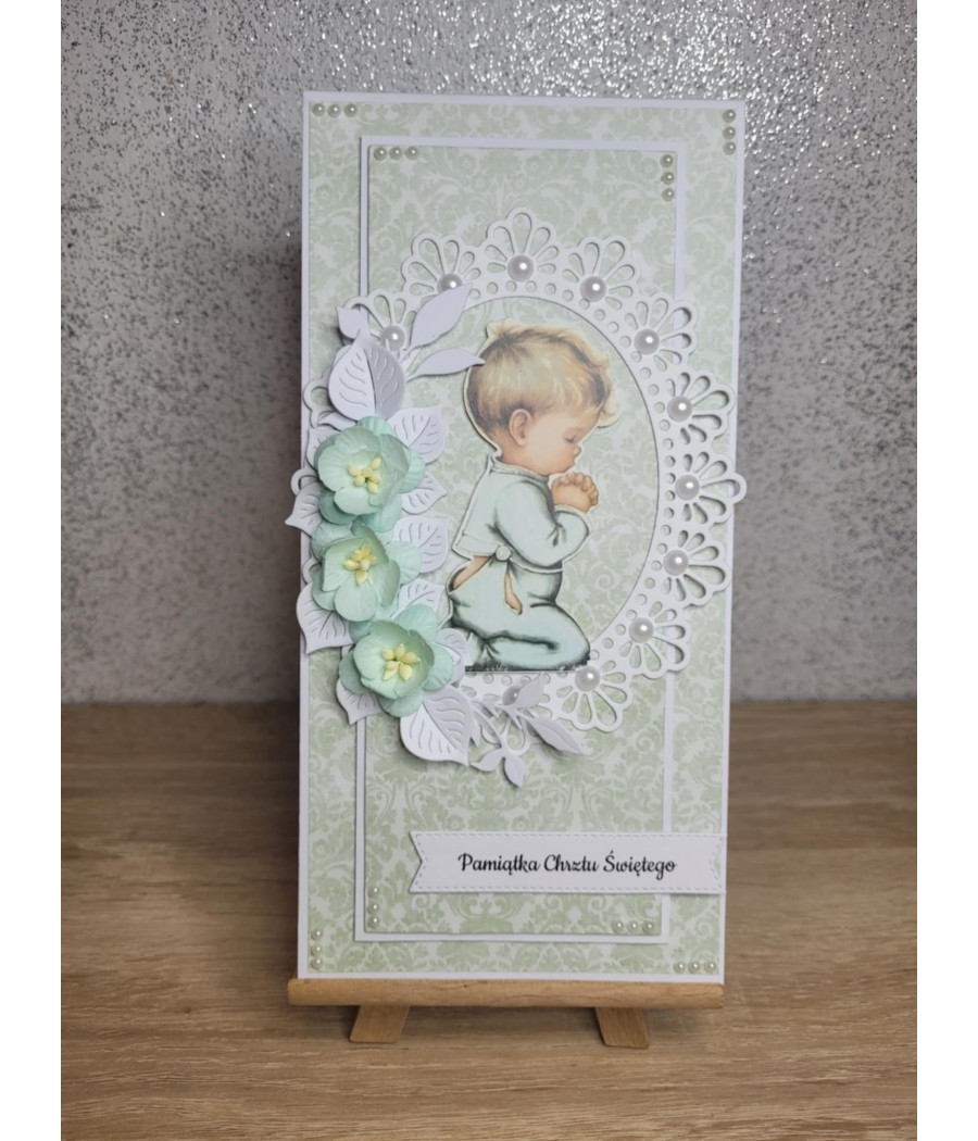 Miętowa kartka na  Chrzest, chłopiec, handmade