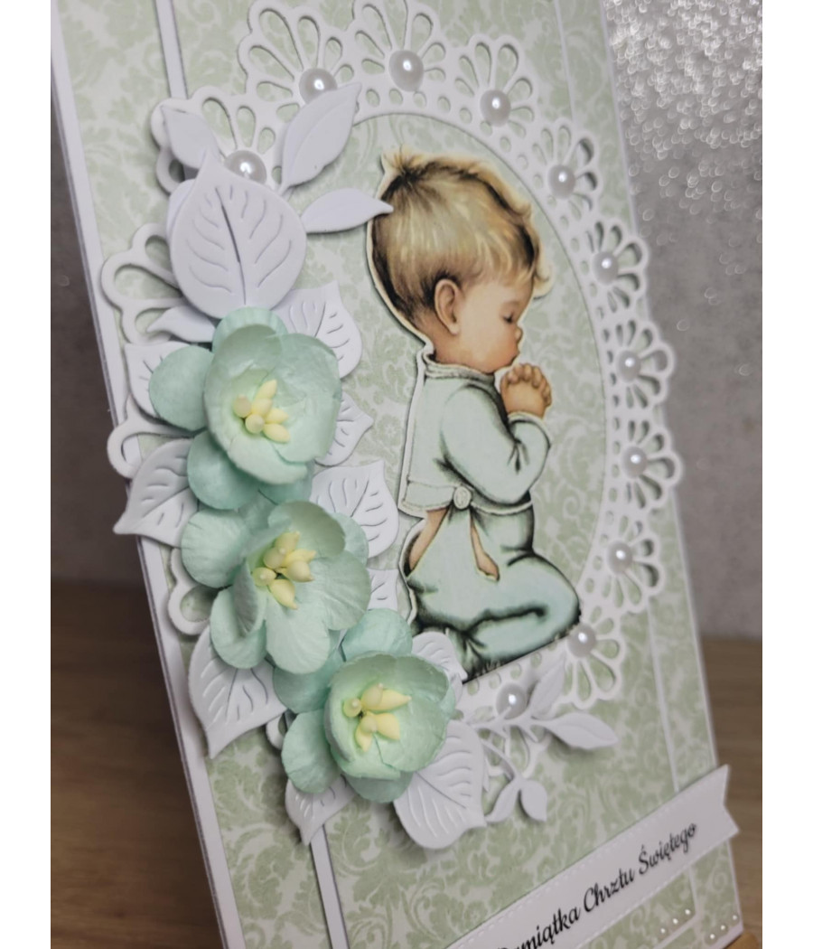 Miętowa kartka na  Chrzest, chłopiec, handmade